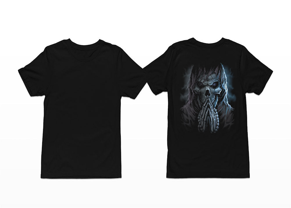 A Praying Grim Reaper T-Shirt - Shortsleeve - Back Print.