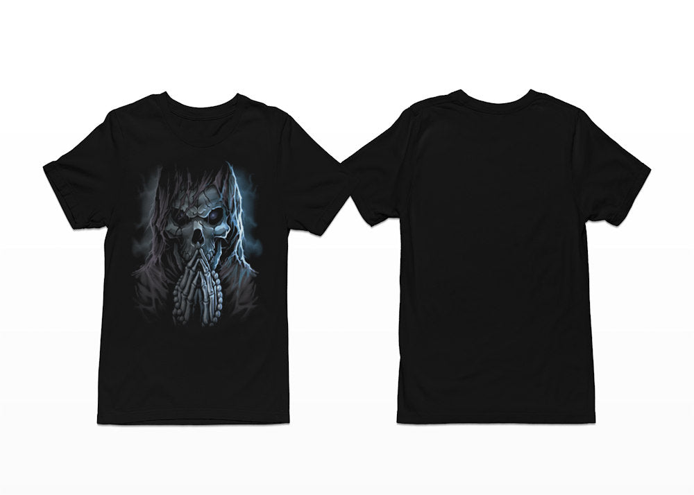 A Praying Grim Reaper T-Shirt - Shortsleeve - Front Print.