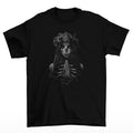 A girl prays, wearing a rose crown and in Day of the Dead Sugar Skull make-up on this tee.