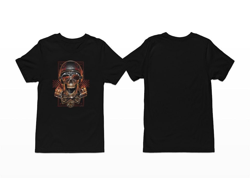 Black t-shirt with a skull and crossbones biker style design - Shortsleeve with Front Print